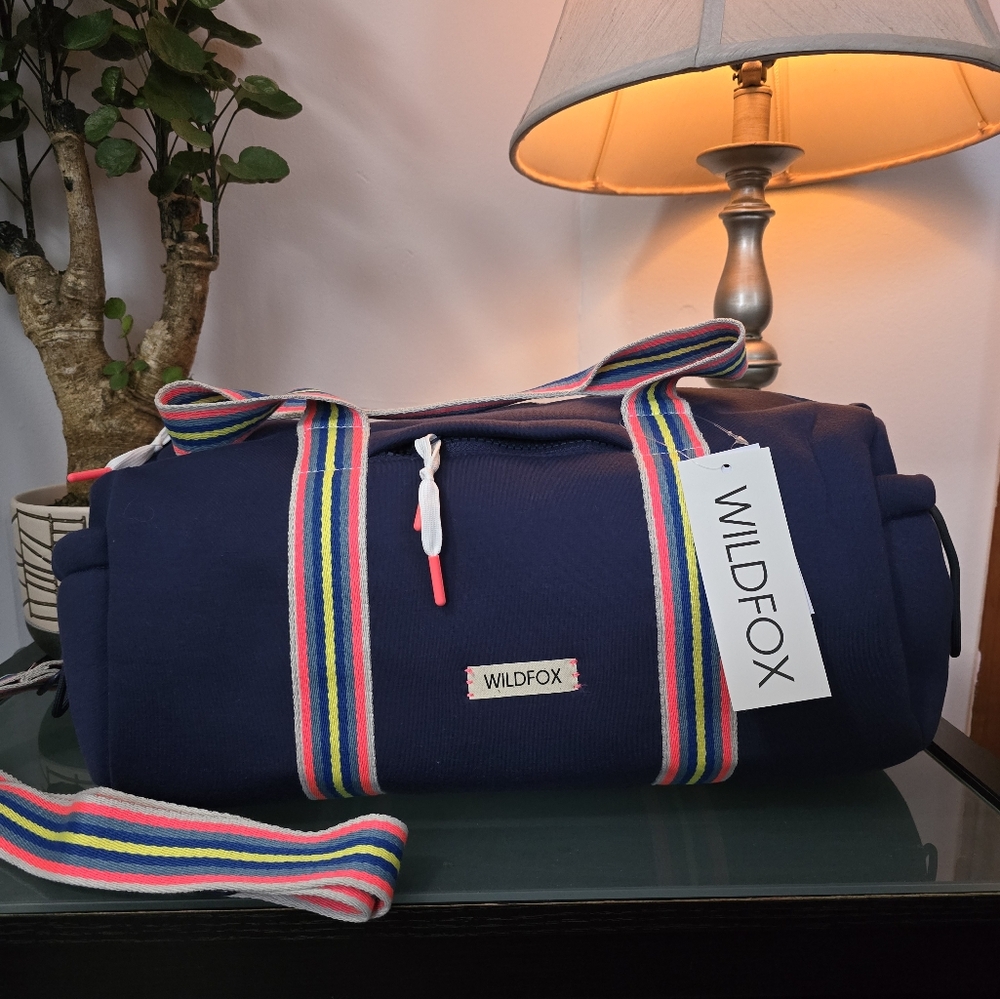 Wildfox Navy Duffel Bag with Rainbow Straps